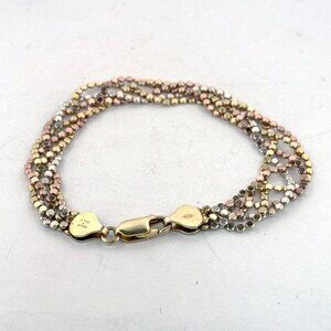 Estate Sterling Silver 925 Tri-Color Bead Multi-Strand Bracelet 7" Italy